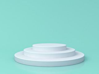 Fototapete - Blank white podium isolated on blue green pastel color background with reflections and shadows 3D rendering