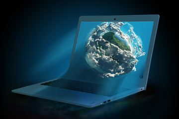 Wall Mural - 3d model of the Earth on the laptop screen