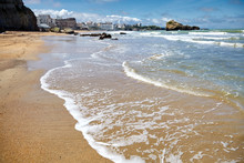 Biarritz City And Its Famous Sand Beaches - Miramar And La Grande Plage With Ocean Waves , Bay Of Biscay, Atlantic Coast, Basque Country, France. Summer Sunny Day