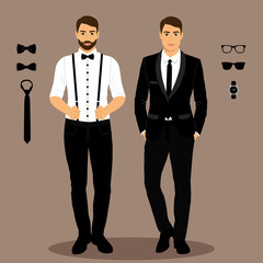 Wall Mural - A man with suspenders. The groom. Clothing. 
