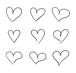 Wall Mural - vector hand drawn hearts set, doodle drawings love symbols, isolated on white background illustratio