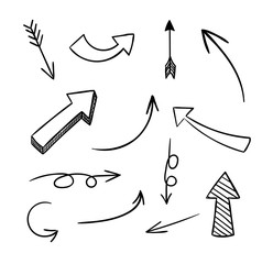 Wall Mural - vector set of doodle arrows on white background.