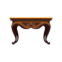Flat Vector Icon Of Antique Wooden Table For Dining Room. Luxury Decorative Item For Interior. Vintage Home Furniture