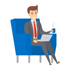 Aufkleber - Businessman sitting on the armchair and working.