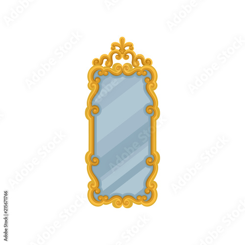 Large Rectangular Wall Mirror With Golden Ornate Frame Flat Vector Large Rectangular Wall Mirror With Golden Ornate Frame Flat Vector Element For Home Interior