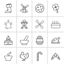 Set Of 16 Traditional Outline Icons