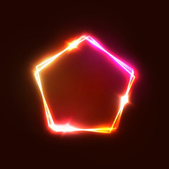Wall Mural - neon sign. red shining pentagon background with blank space for text. glowing electric abstract fram
