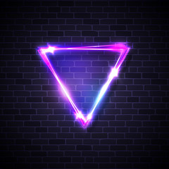Wall Mural - inverted triangle border with light effects on brick texture wall. neon sign with blank space for te