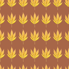 Wall Mural - Seamless pattern with Marijuana, weed, dope leaves. brown yellow Background texture. Textile, Wallpaper concept