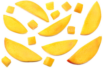 Wall Mural - mango slice isolated on white background. healthy food. top view