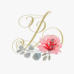 Sticker - golden hand lettering font with handmade rose flower