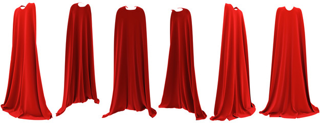 Superhero red cape hanging from shoulders set