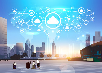 Poster - people world map database cloud security network icon futuristic interface data privacy connection c