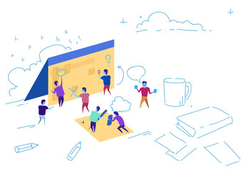 Poster - business people calendar strategy planning concept team working together brainstorming sketch doodle horizontal vector illustration