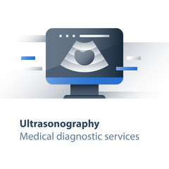 Medical examination, ultrasound investigation, ultrasonography concept, focused abdominal sonogram for trauma, health check up