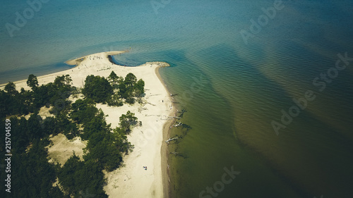 Stampa su Tela  Aerial view of cape Kolka, Baltic sea, Latvia