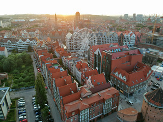 Wall Mural - Aerial view on old town with red roof buildings in Poland