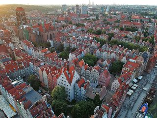 Wall Mural - Aerial view on old town with red roof buildings in Poland