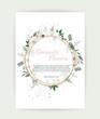 Floral wreath with green eucalyptus leaves, flower rose, anemone . Frame border with copy space eps10