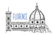 Sketch of Florence Cathedral Santa Maria del Fiore (Saint Mary of the Flower) in Italy. Hand drawn vector illustration isolated on white backgound.