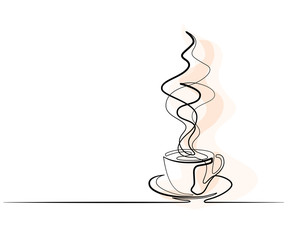 Continuous one line drawing of cup of coffee. Vector illustration