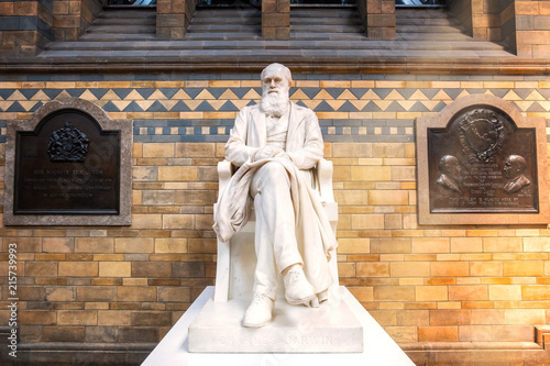 Fotomural Sir Charles Darwin statue at the Natural History Museum in London, UK