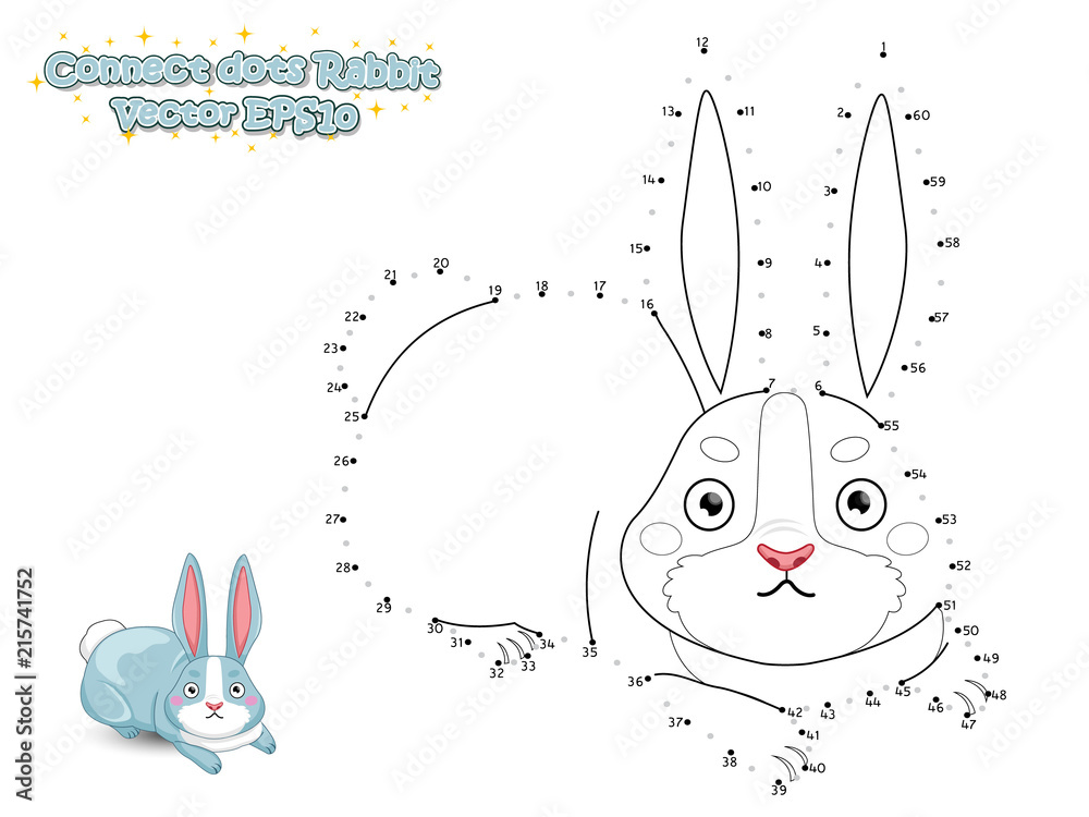 Connect The Dots and Draw Cute Cartoon Rabbit. Educational Game for ...