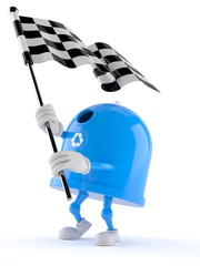 Wall Mural - Recycling bin character waving race flag