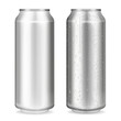 Metal can vector illustration of 3D realistic container for soda or energy drink, lemonade or beer. Isolated silver empty mockup models with cold condensation water drops for brand design template