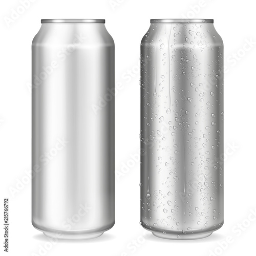 Download Metal Can Vector Illustration Of 3d Realistic Container For Soda Or Energy Drink Lemonade Or Beer Isolated Silver Empty Mockup Models With Cold Condensation Water Drops For Brand Design Template Stock Vector
