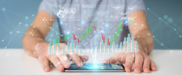 Aufkleber - Businessman using 3D rendering stock exchange datas and charts