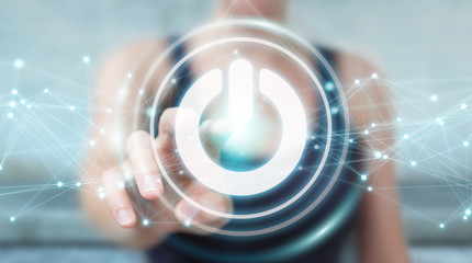 Poster - Businessman using 3D render power button with connections