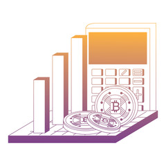 Sticker - bar chart with calculator and cryptocoins over white background, vector illustration