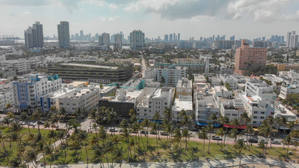 Wall Mural - Panoramic aerial view of Miami Beach coastline and skyline, Florida