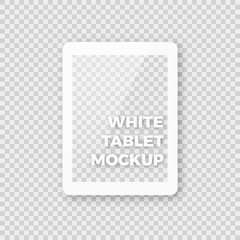 Fototapete - Realistic white tablet vector mockup. Shiny clean white pad ebook tablet template with empty blank screen on checkered background.