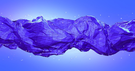 Flowing Wireframe Mesh Abstract Background Image With Numbers - Blue Version