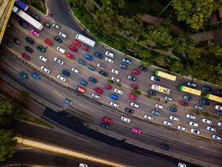 rush hour traffic jam - aerial shot