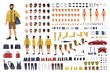 © Good Studio - Caucasian man constructor or DIY kit. Collection of male character body parts, hand gestures, clothing isolated on white background. Front, side and back views. Flat cartoon vector illustration.