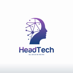 Sticker - head tech logo, pixel head logo concept vector, robotic technology logo template designs vector illu