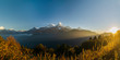 Panorama of the Annapurna mountain range in the Himalayas, from Poon Hill trek viewpoint in Nepal.