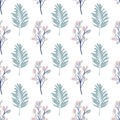 Wall Mural - seamless leaf pattern, tropical leaves in blue colors for fabric