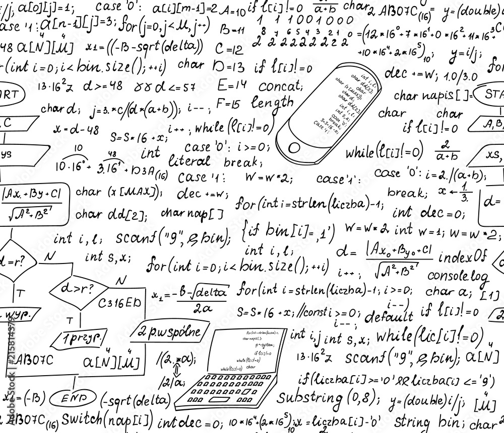 Informatics vector seamless pattern with handwritten programming code ...