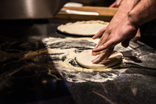 Chef Hands Makes Pizza Dough With Flour