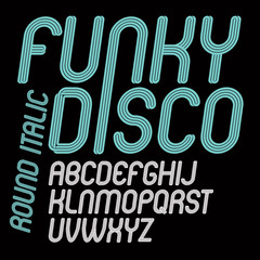 Poster - Set of vector slant capital funky alphabet letters isolated with parallel stripes, can be used for logo creation in entertainment business.