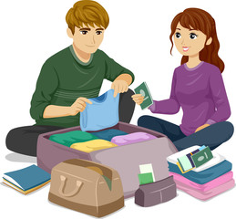 Sticker - Teen Couple Pack Travel Illustration