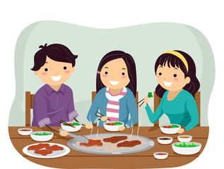 Poster - Stickman Teens Friends Barbecue Restaurant