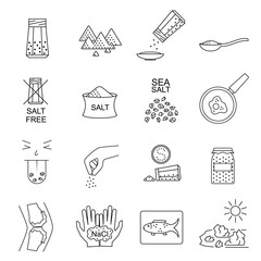 Poster - Salt Signs Black Thin Line Icon Set. Vector