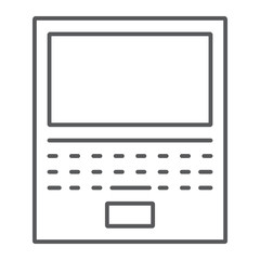 Fototapete - Laptop thin line icon, office and work, computer sign, vector graphics, a linear pattern on a white background, eps 10.