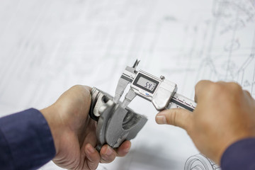 Sticker - Engineering inspection check dimension automotive parts reference drawing by vernier caliper in factory