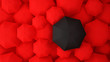 © CHOTi - Black umbrella on the background of many red umbrellas.Artwork for comparison of victory or Comparison of the competition.Business artwork.3D Illustration
